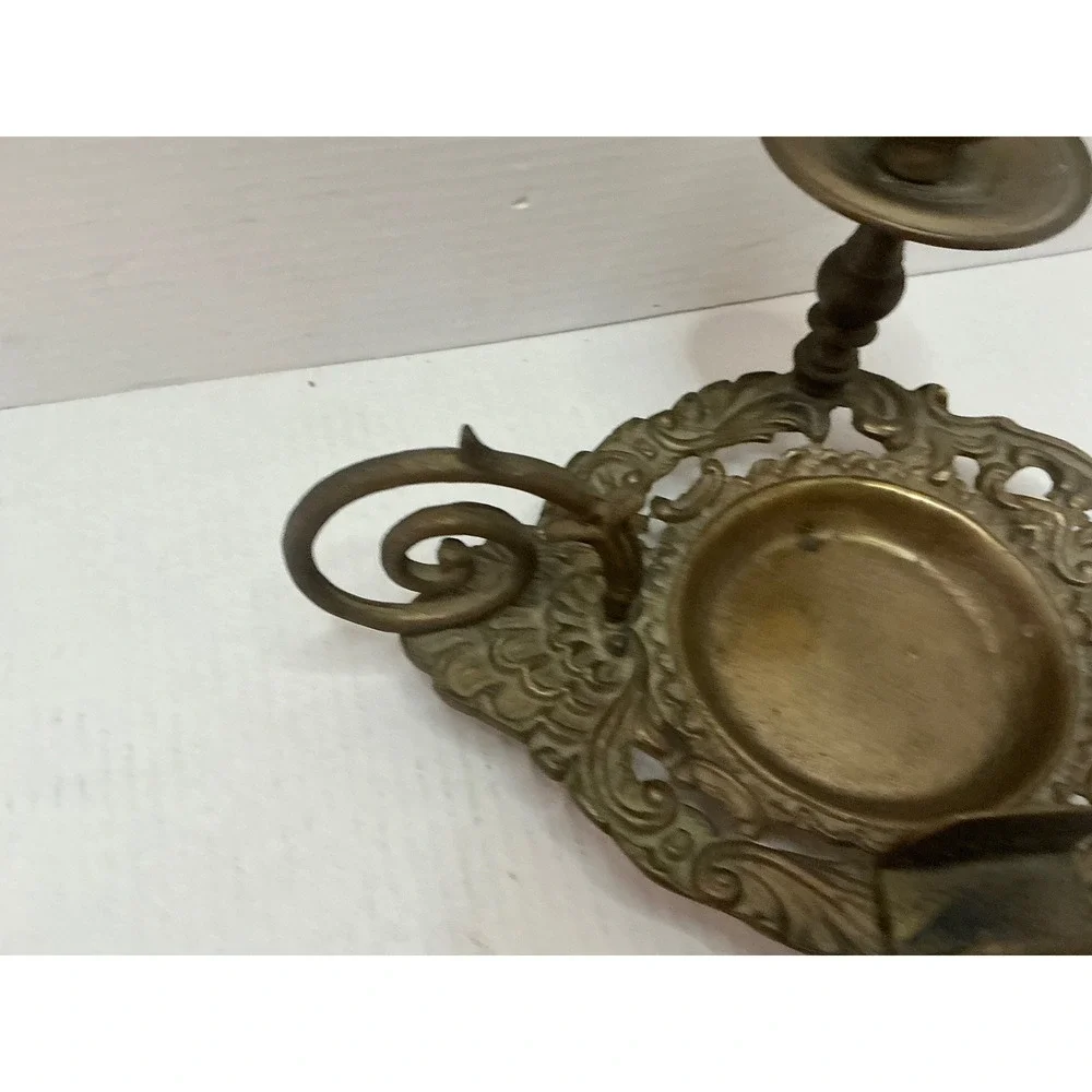 Vintage Brass Chamberstick Candle Holder Ornate Scroll Filigree Gold